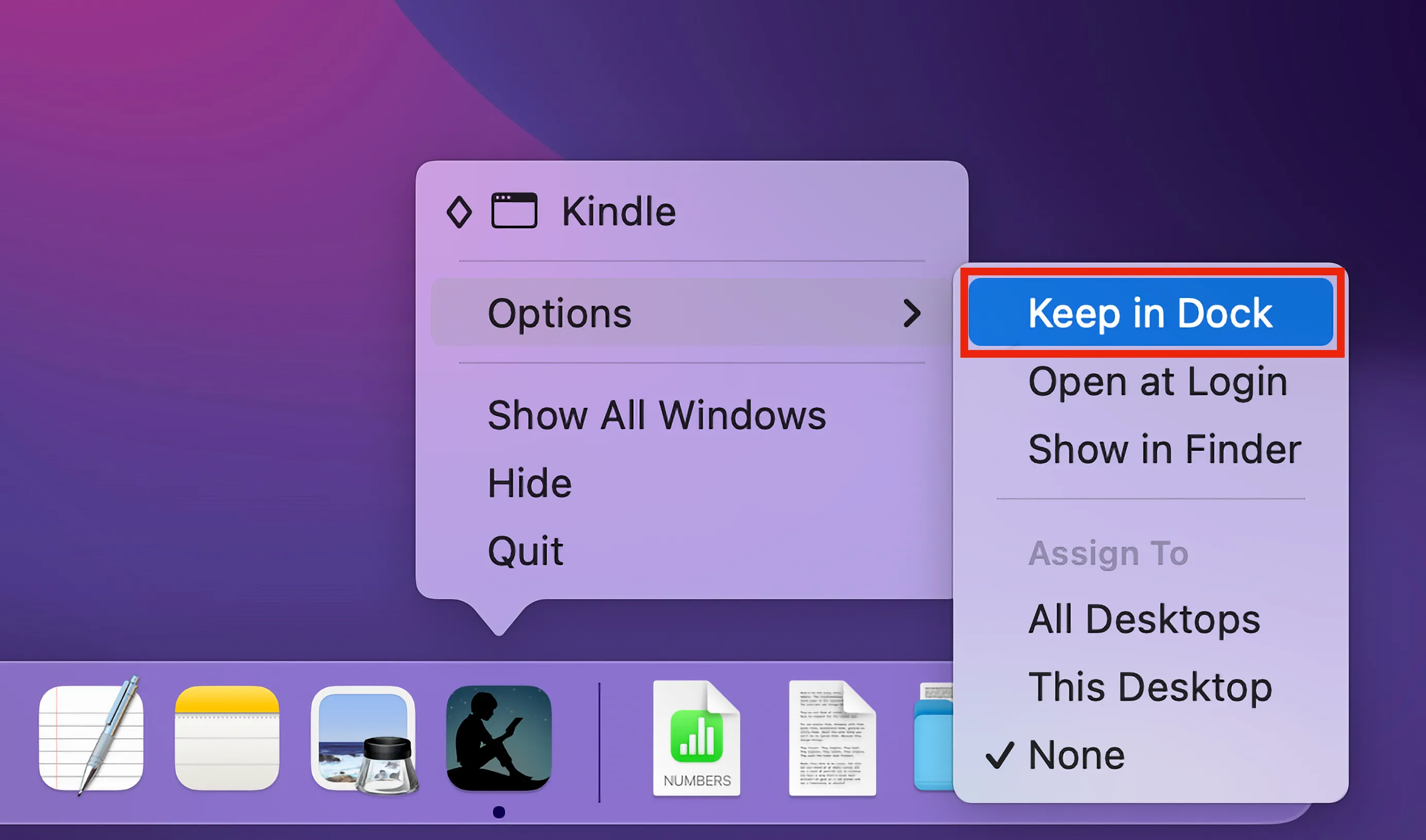 Tùy chọn "Keep in Dock" để giữ ứng dụng trên thanh Dock của macOS.