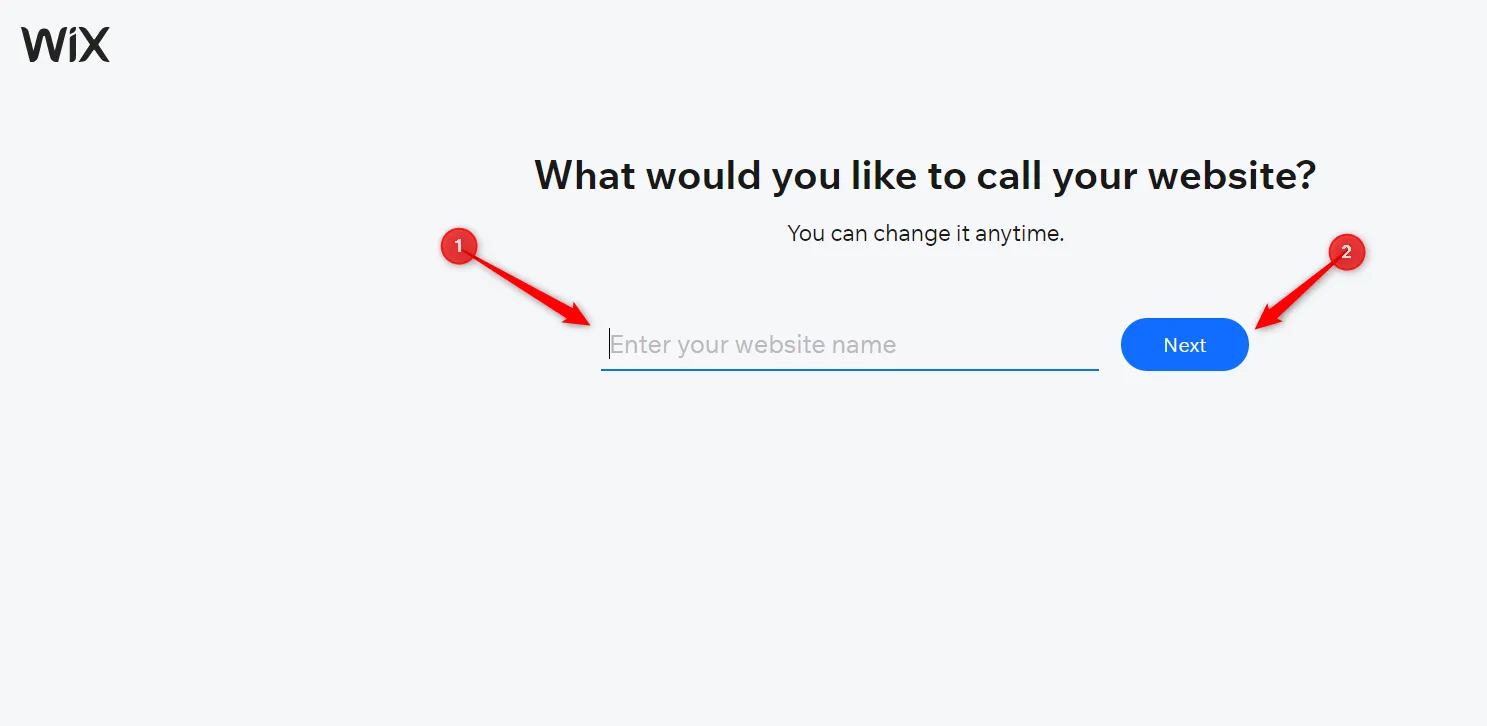 Yêu cầu nhập tên website trên Wix